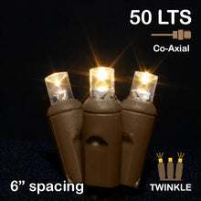 Load image into Gallery viewer, Led 50Lt Polka Dot 6" Spacing 25' Brown Cord 20Awg Twinkle Warm White Bulb